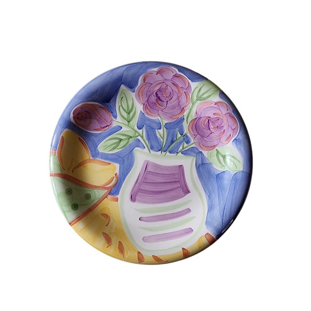 SALUTE CERAMICS Hand Painted Colorful Flower Pot 10" Dinner Plates - set of 2